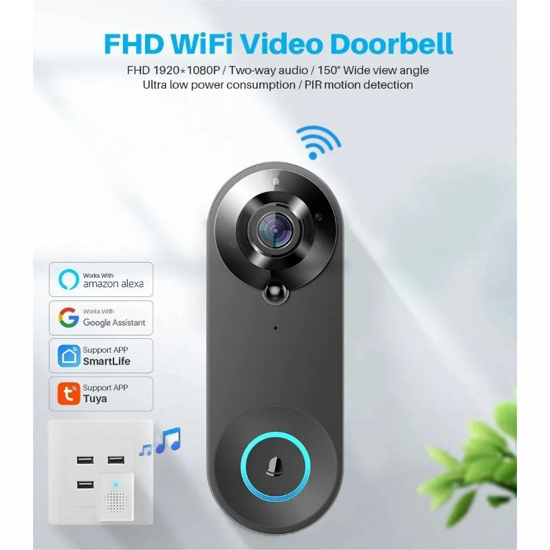 Tuya Smart Video Doorbell 1080P Doorbell WiFi Smart Wireless Security W3 DoorBell Smart Intercom Recording Waterproof Video Cloud storage Door Phone GJSY