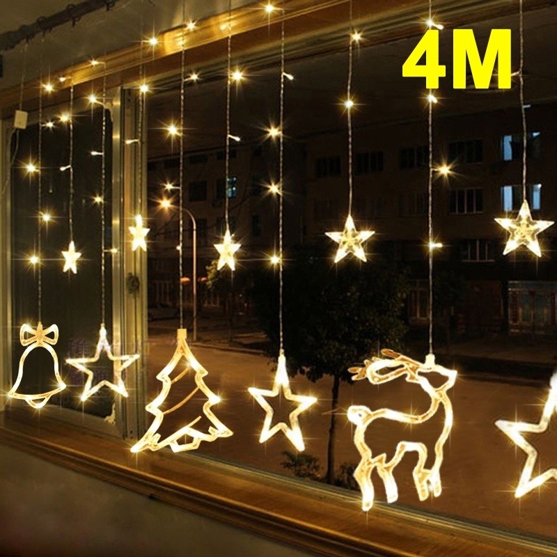 4M 138LED Star Moon Curtain String Fairy Lights 8 Modes for Home Garden Christmas Tree Decoration