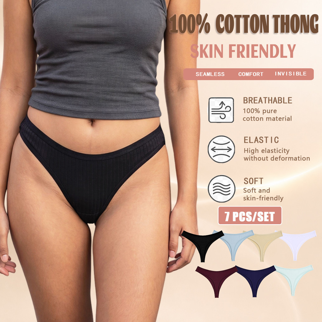 7 PCS/SET Women's Pure Cotton Panties Thong Sexy Underwear Comfortable Lingerie Low-Rise T-Back
