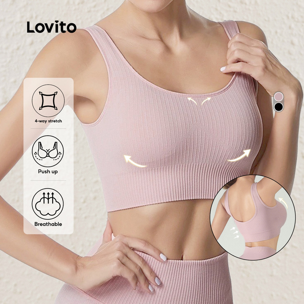 Lovito Women Sporty Sports Bra Push Upreduces Bouncepreventing Side Boob Spillage Pink Sports Bra L