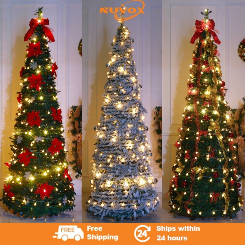 NUVOX 5/6/7FT Foldable Christmas Tree With LED Holiday Decor Essential Foldable for Storage