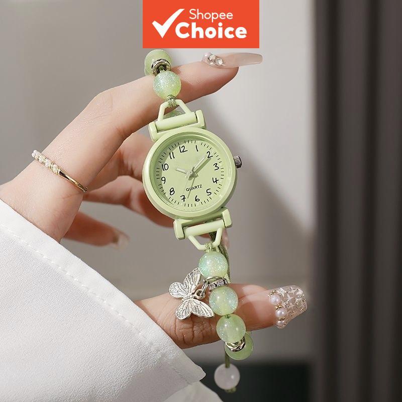 Butterfly beaded bracelet watch, forest-inspired freshness for students, trendy quartz watch for wom