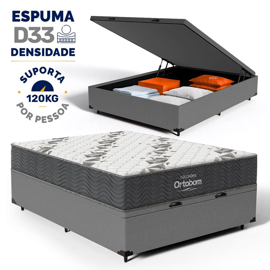 Cama Box Baú com Colchão Espuma D33 Ortobom Airtech 100 Casal 138cm