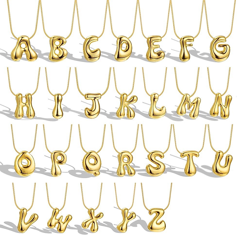 Cross border balloon bubble chubby 26 letter necklace copper plated pendant necklace