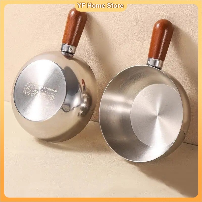 Stainless Steel Oil Cooking Pot Mini Sauce Pan Hot Milk Pan With Wooden Handle Noodle Bowl Salad Bow