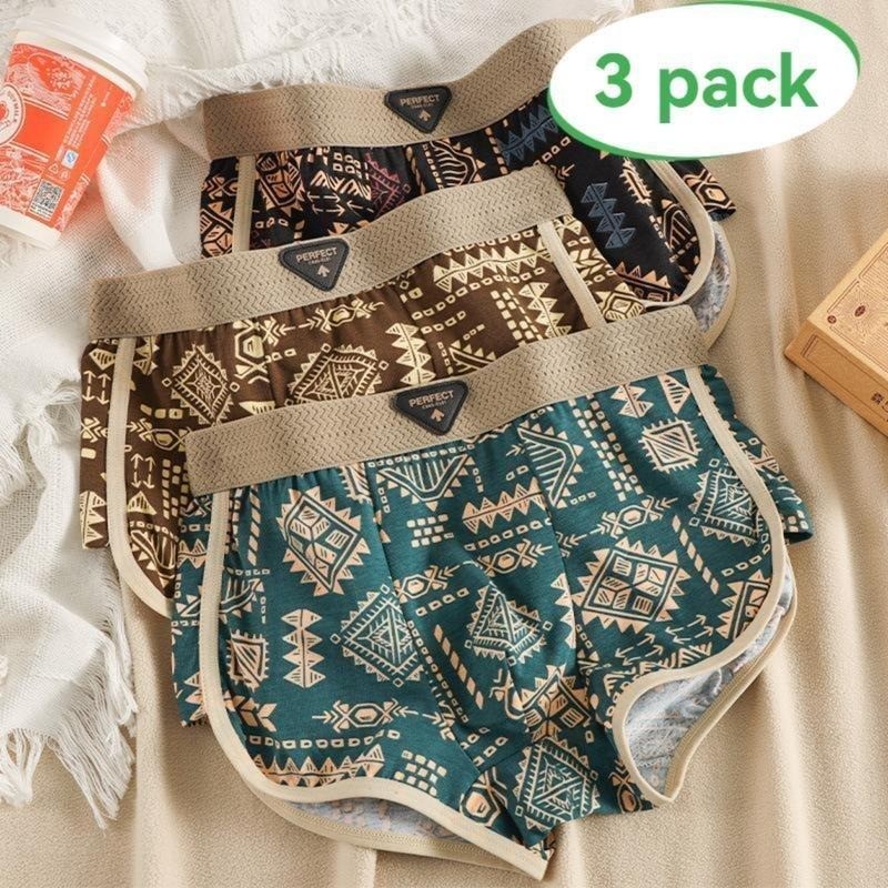 Retro Ethnic Style Men's Cotton Boxer Shorts Breathable Fashion Printed Underwear Comfortable Soft f
