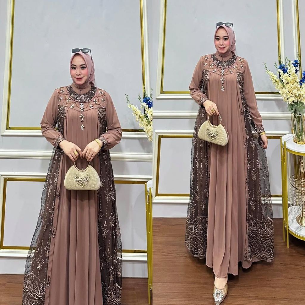 GAMIS KONDANGAN I GAMIS VIRAL Baju Gamis Brokat Dua Layer AMARA Kanaya Dress Matt