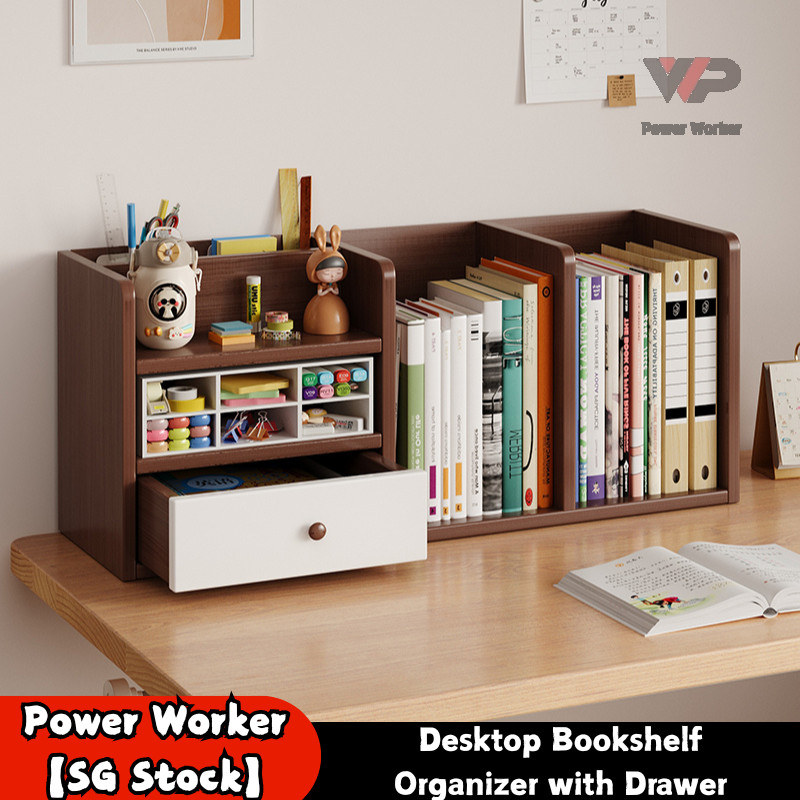 【SG Stock】Desktop Bookshelf Drawer Organizer, Multi‑Layer File Book Stationery Storage Box for Office Student