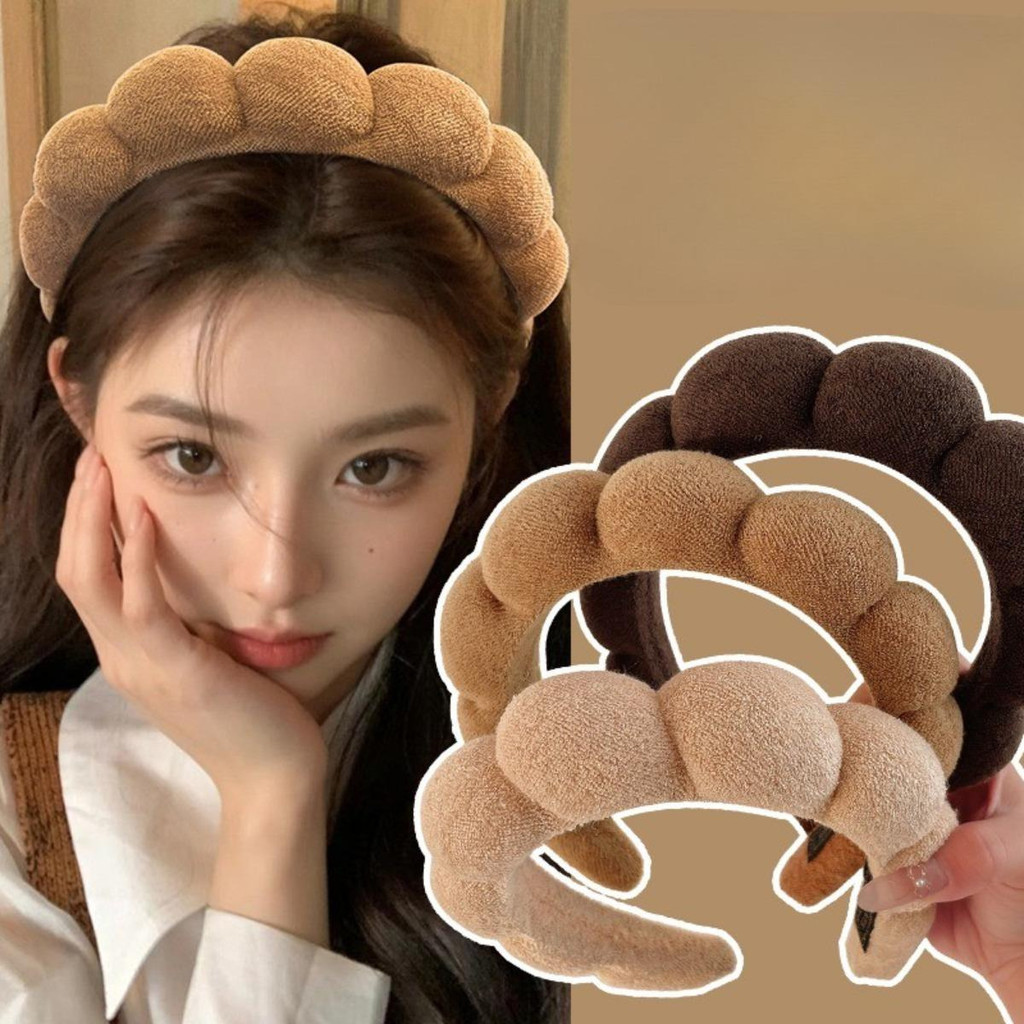 Khaki Series Soft Towel Headband Hair Bands Cloud Mass Headwear Puffy Headband Girl Hair Accessories
