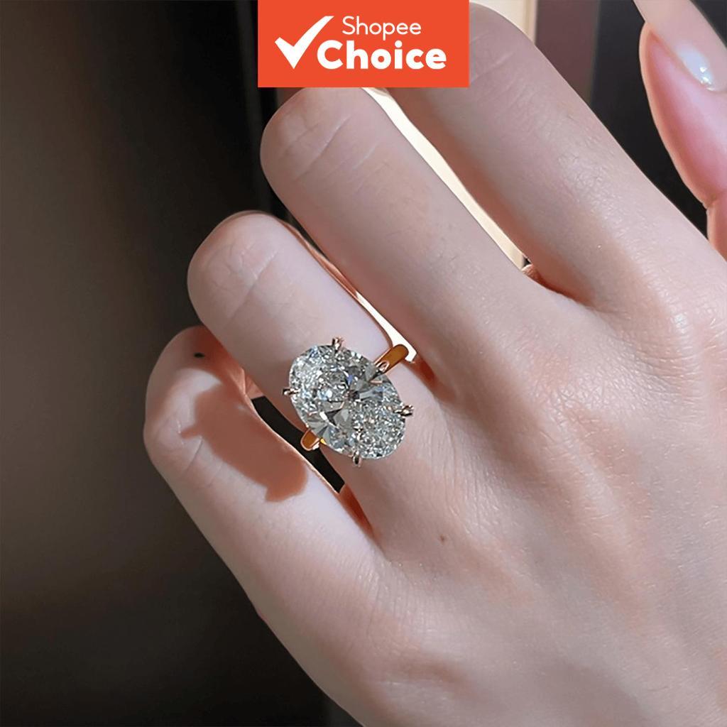 Spring Luxury Large Zircon Engagement Ring - Elegant High-End Wedding Band For Women