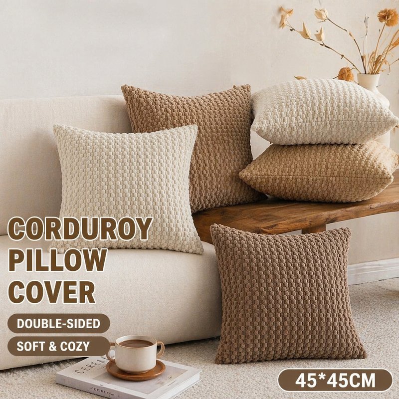 45×45cm Double-Sided Corduroy Pillow Cover Solid Nordic Style Soft Decorative Sofa Cushion Case