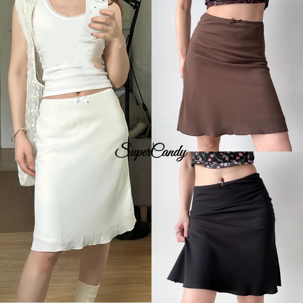 SuperCandy American retro cute solid color versatile plaid high-waisted wavy hem midi fishtail skirt