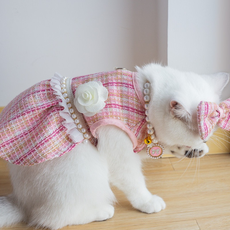 Vestido De Cão Para Menina De Listras Saia Sem Mangas Aniversário Pérola Renda Flor Laço Conjunto Ro