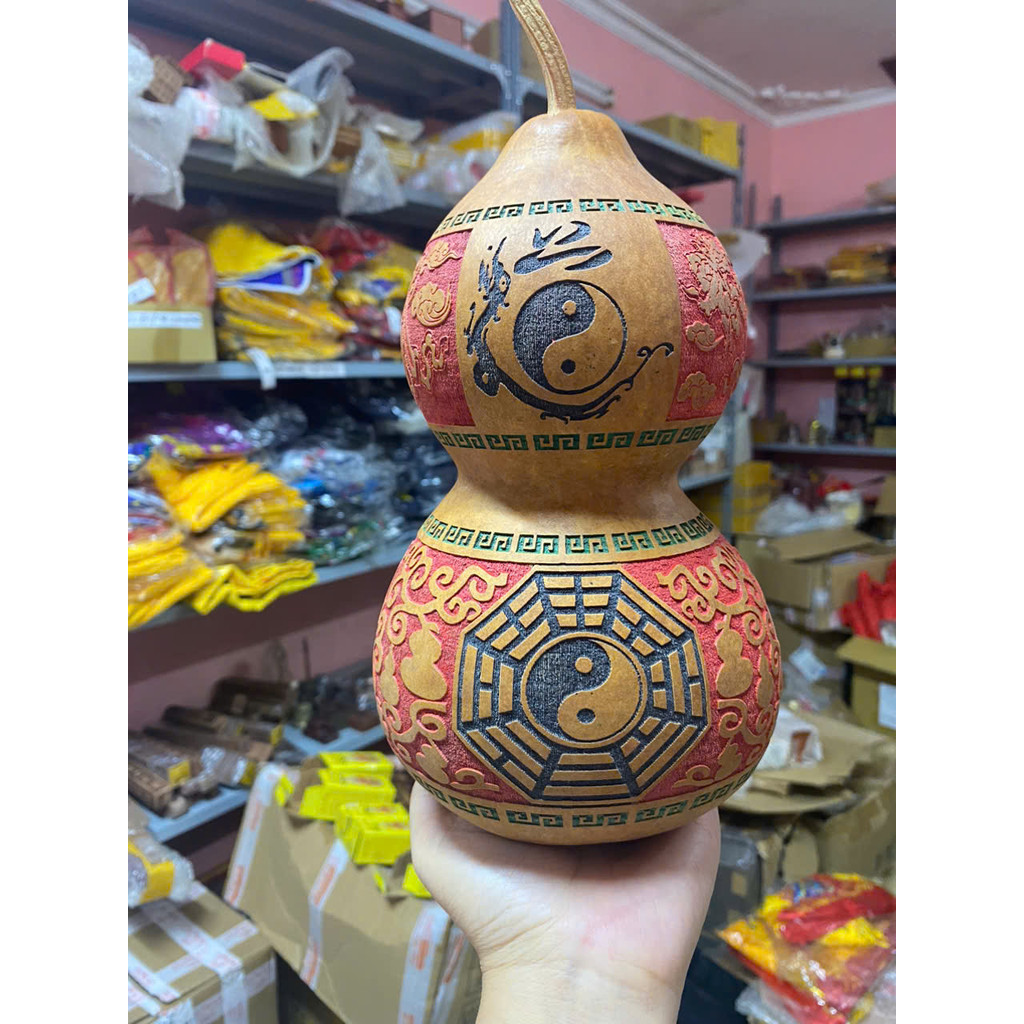 Hồ lô phong thủy-Chiêu tài- May mắn,Bình an-Linh Bảo Cát Tường-Pháp Khí-Hồ lô Decor gỗ đào-bầu nguyên hạt