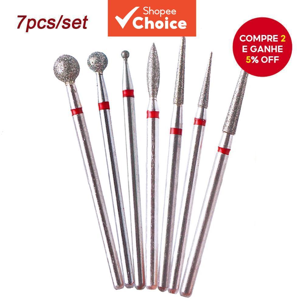 7 peças de brocas diamantadas para cutículas, kit 3/32 para brocas de unhas, furadeira elétrica par