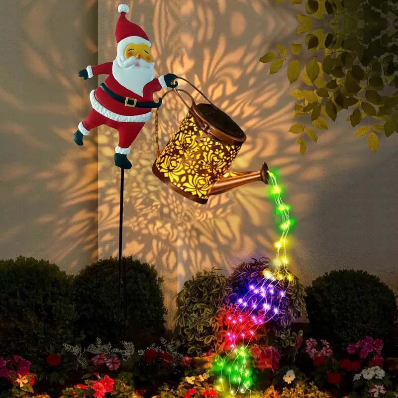 2026 New Solar Santa Claus Lantern Christmas/Halloween Decor Watering Can Light Vintage Metal Solar