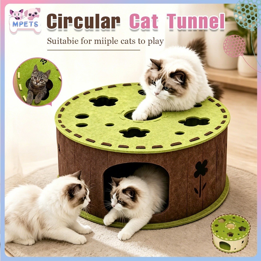 Large Round Cat Donut Tunnel Bed With Multi-Hole Washable Peekaboo Cat Cave Foldable Pet House