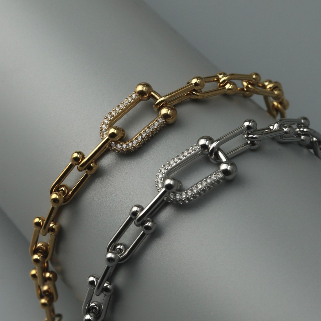 HB Jewelry BENICE Gld/Silver Centered U Full Embedded Hollow Buckle Bracelet Fashion Women SH00149