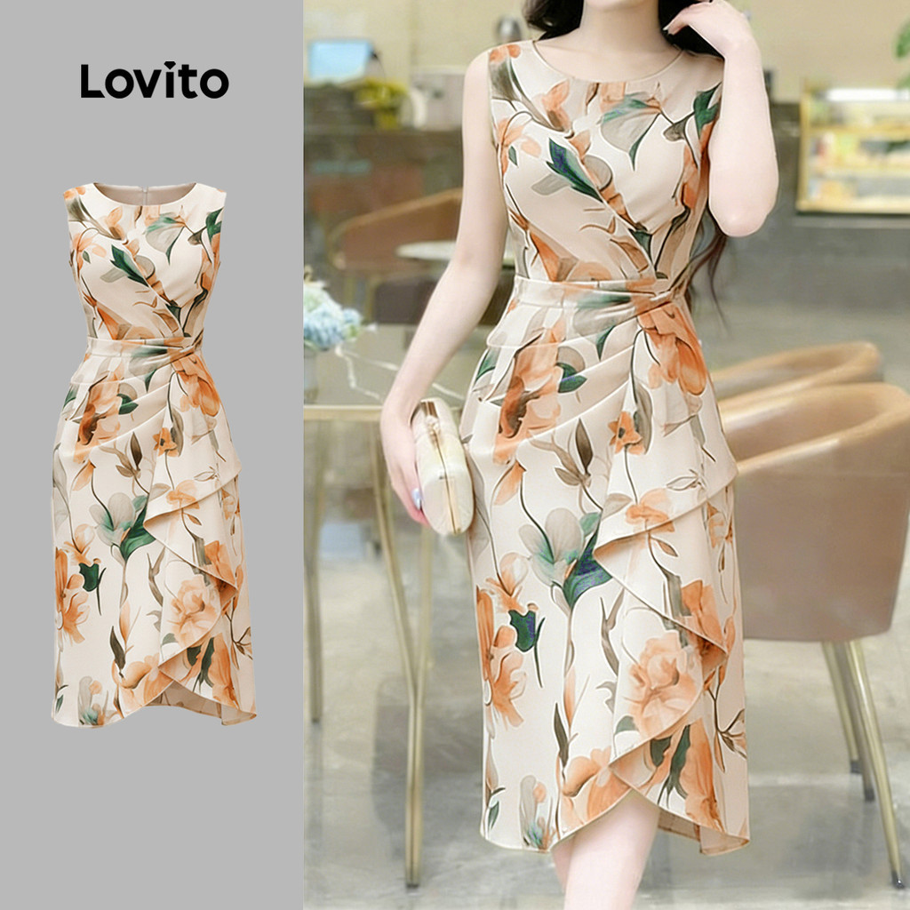 (New Arrival) Lovito Women Casual Dress Ruffle Asymmetrical Spring/summer Dress L196ED941