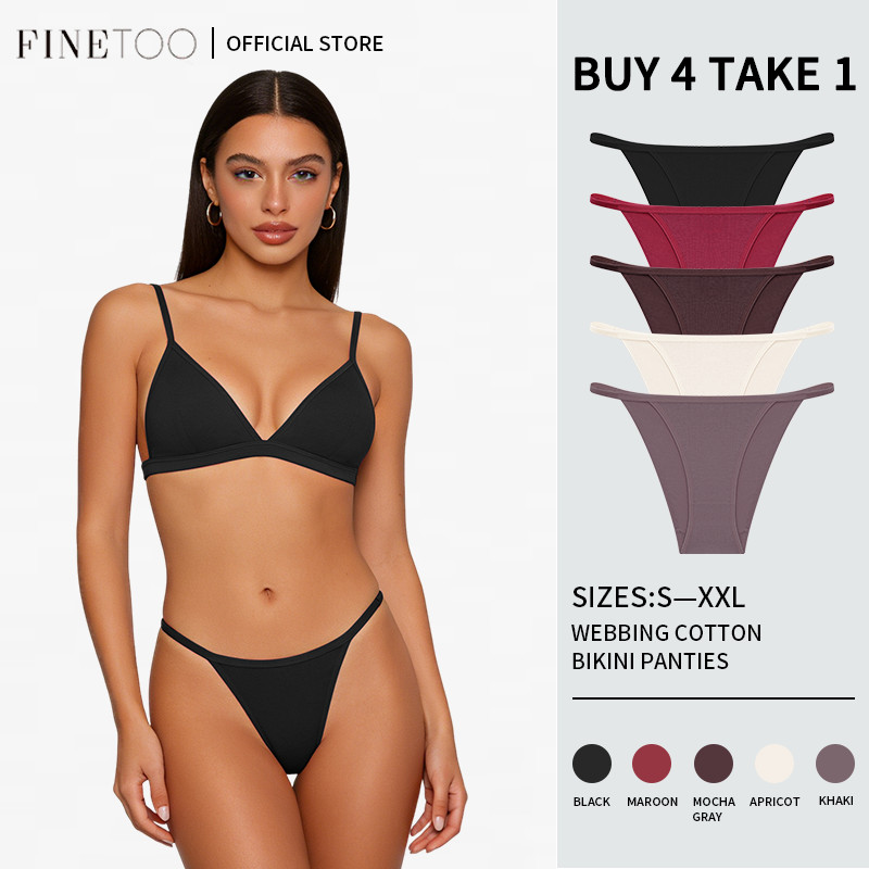 FINETOO 5Pcs/Set Cotton Bikini Panty for Women Low-Waist Underwear For Ladies Breathable Comfortable