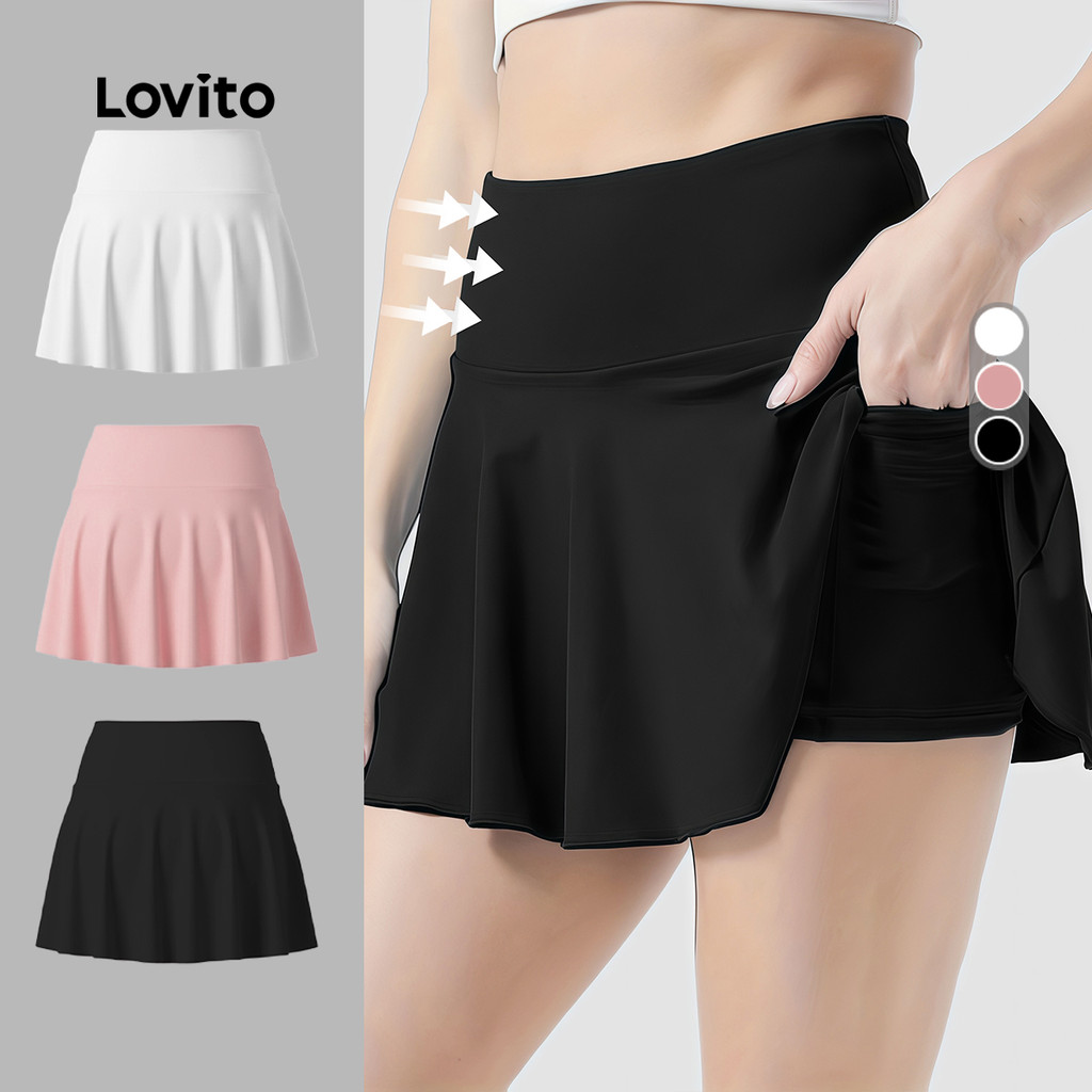 Lovito Women Sporty Sports Shorts Leisure Simple Outdoor Black LNA146030