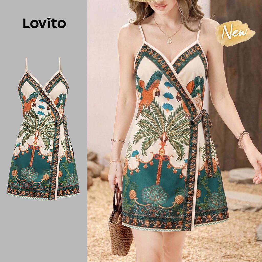 (New Arrival) Lovito Women Boho Dress National Style Lace Up Spring/summer Dress DRB198P1D153