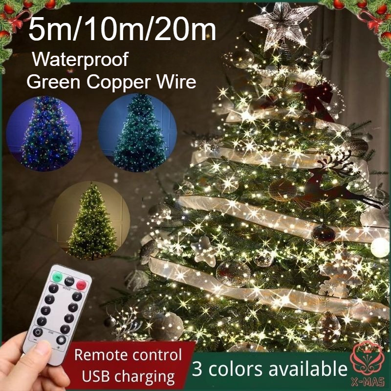 【USB Charge】5M/10M/20M Christmas String light with Remote control Waterproof Green Copper Wire light