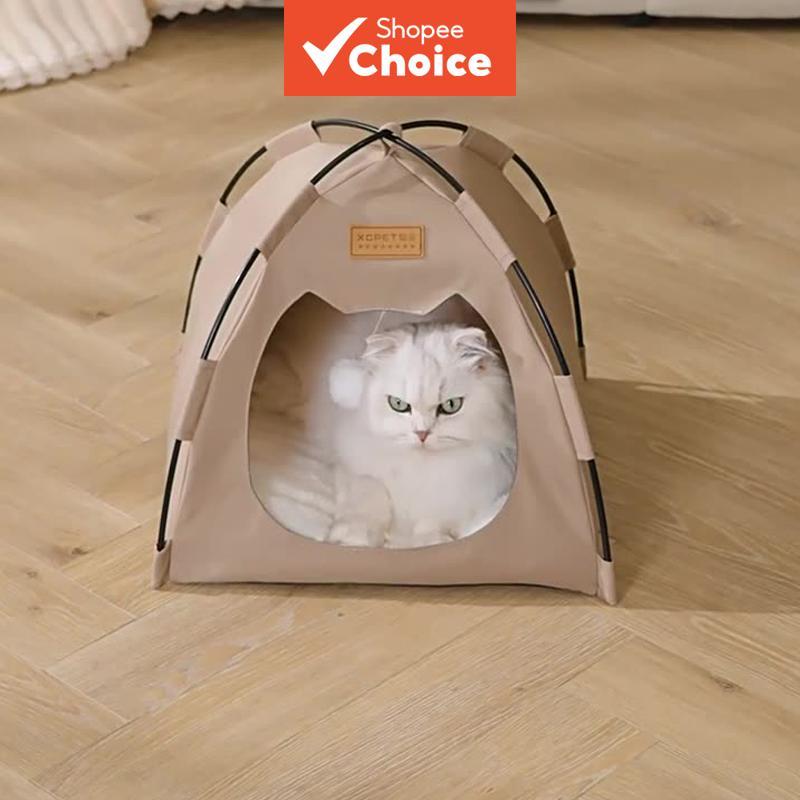 Pet Tent Cat Bed Foldable Warm Hideout Cave with Cushion Hanging Ball for Small Cats Puppies