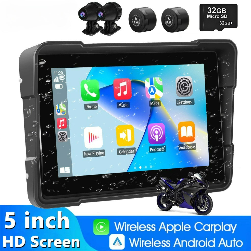 Motorcycle Navigation System carplay motorcycle TPMS Connect Mobile Phone 5 inch IPX8 Waterproof HD Voice Assistant IPS Screen GPS Recorder