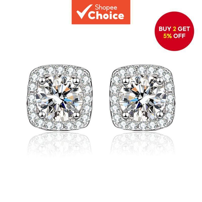 Classic Silver Square Earrings Unisex Copper Zircon Inlaid Studs Luxury Wedding Jewelry Men Women Fa