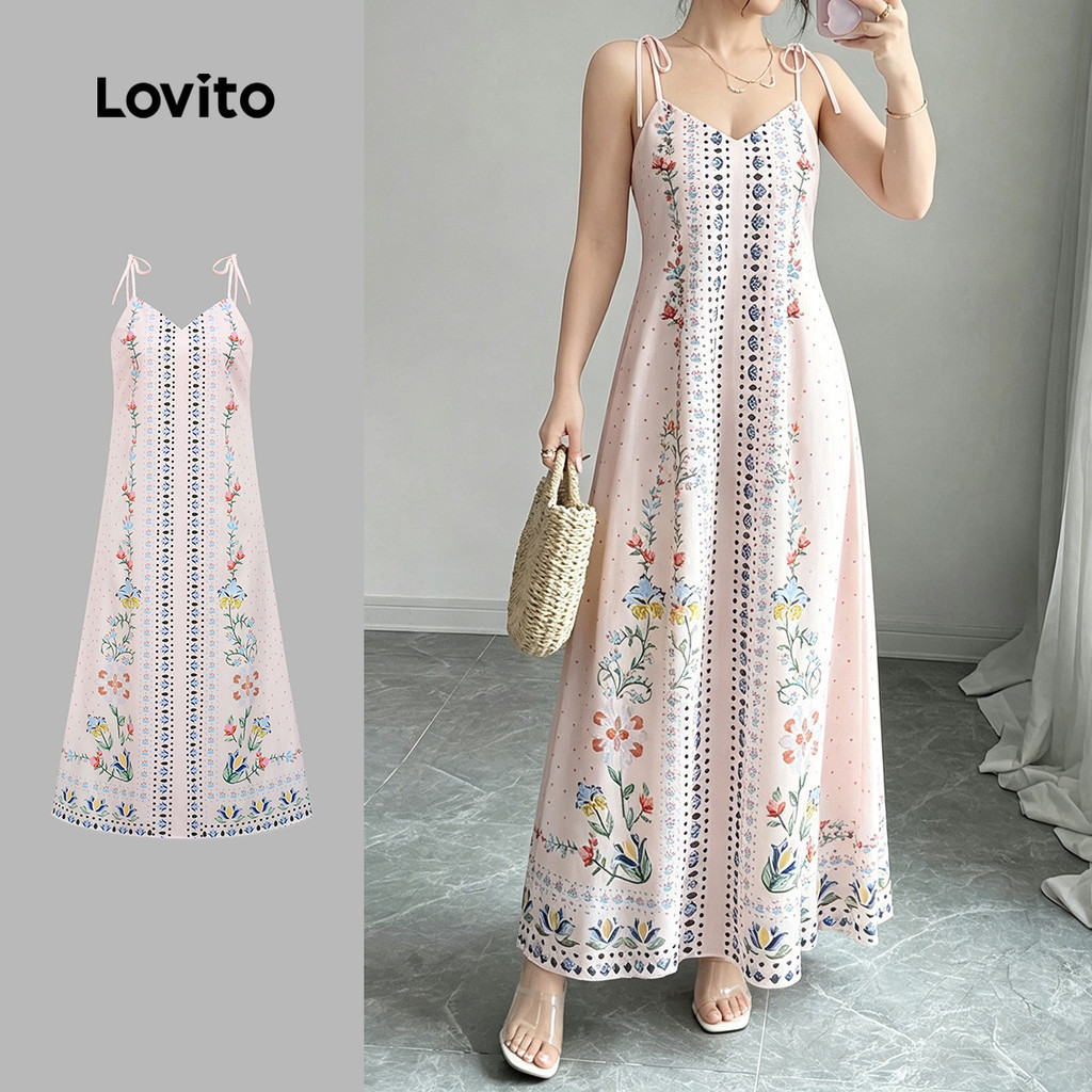 Lovito Women Boho Dress Resort Style Spring/summer Dress LBL34041