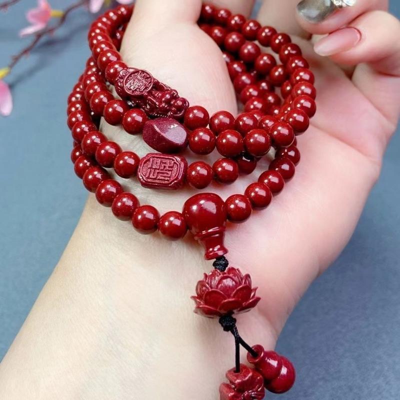 Vòng Tay Chu Sa Cổ Điển 30 Hạt Sắc Đỏ Trầm Ấm Free Size  May Mắn & Bình An, Xua Năng Lượng xấu cho cả Gia Đình