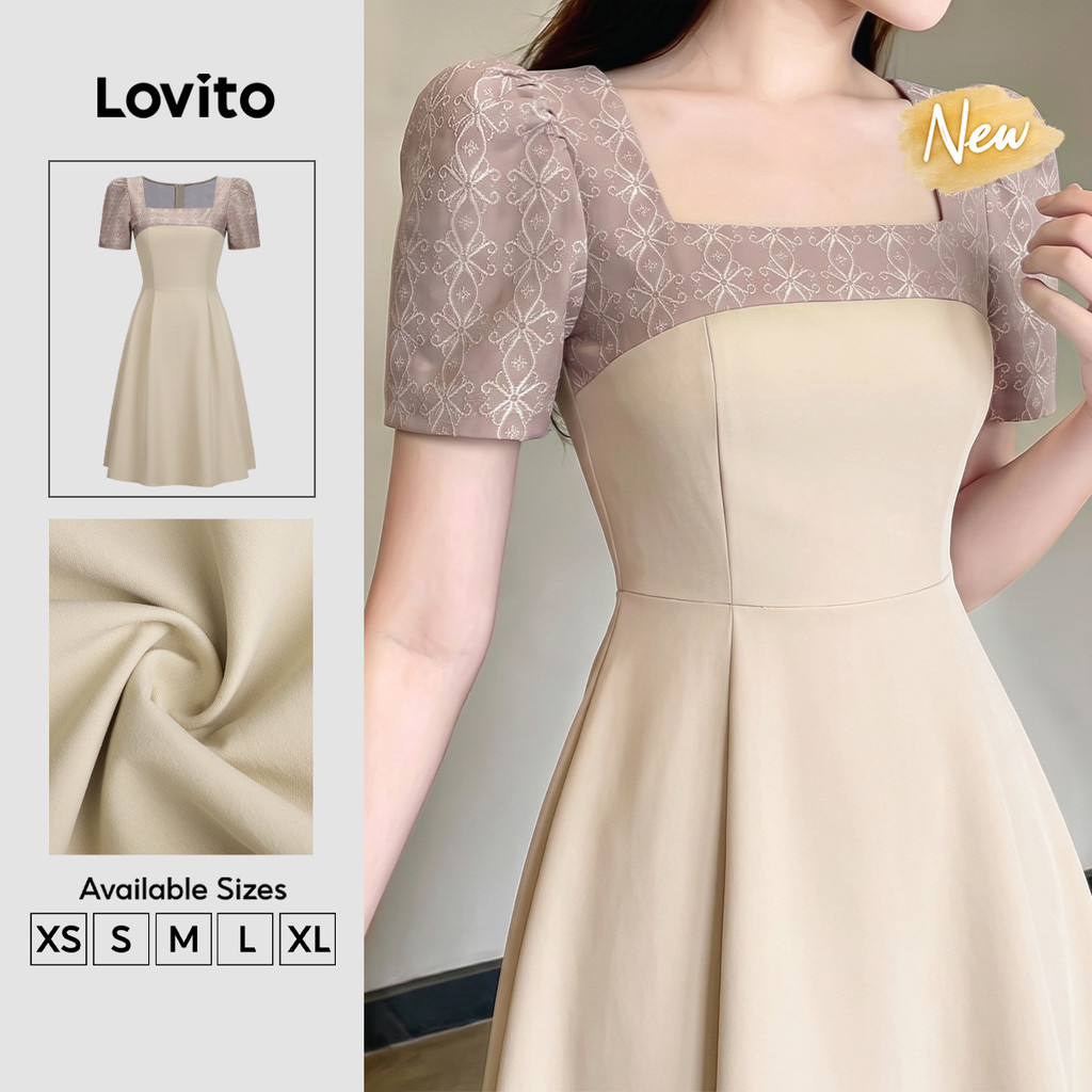 (New Arrival) Lovito Women Elegant Dress Fabric Stitching Commute Spring/summer Dress DRK9P1D496