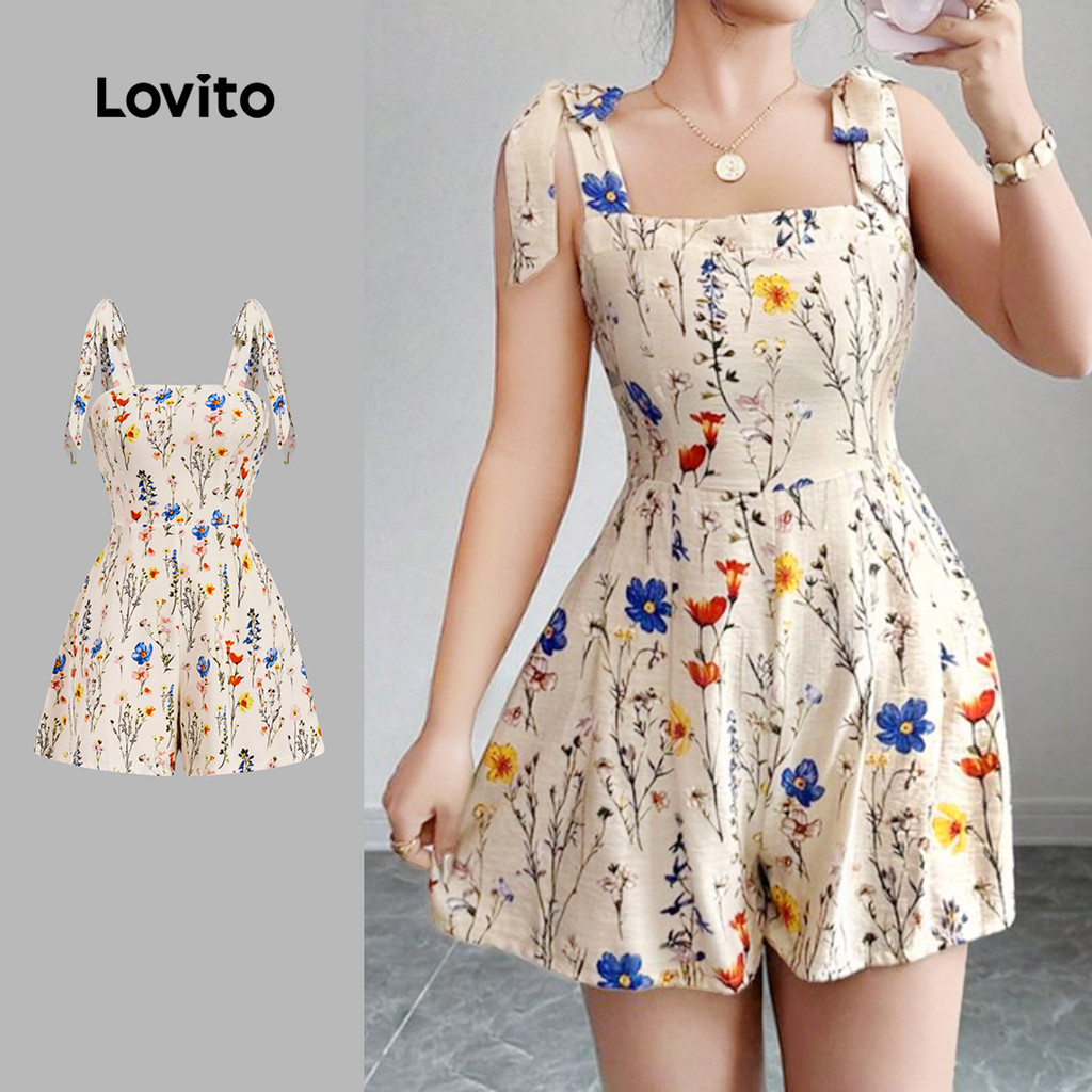 Lovito x Jess Women Vacation Jumpsuit Flowers Spring/summer Jumpsuit L143ED476