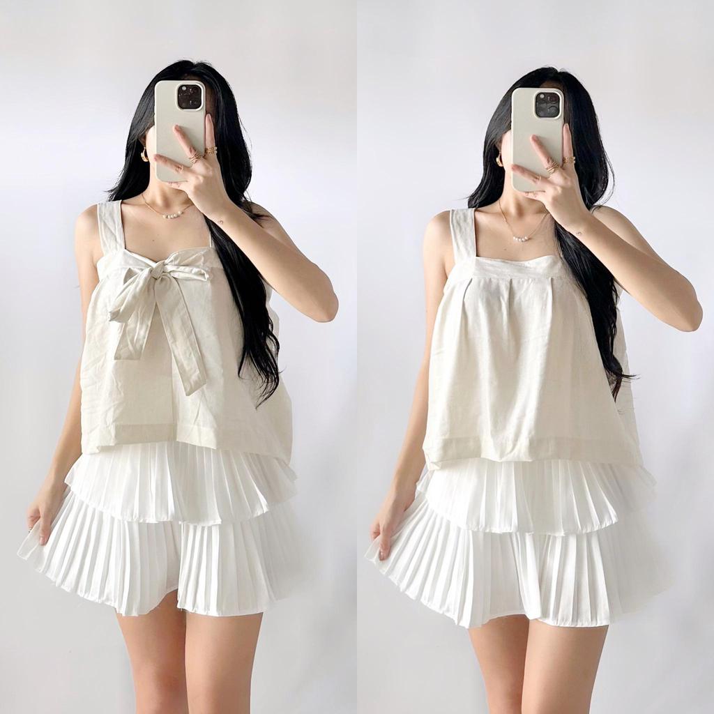 Sunny&Co Cotton Linen Summer Solid Color Knotted Camisole