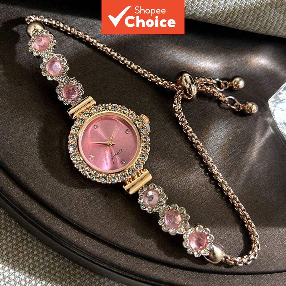 Women Quartz Digital Watch Rhinestone Zircon Flower Bracelet Style Fashion Elegant Daily Wear Gift W