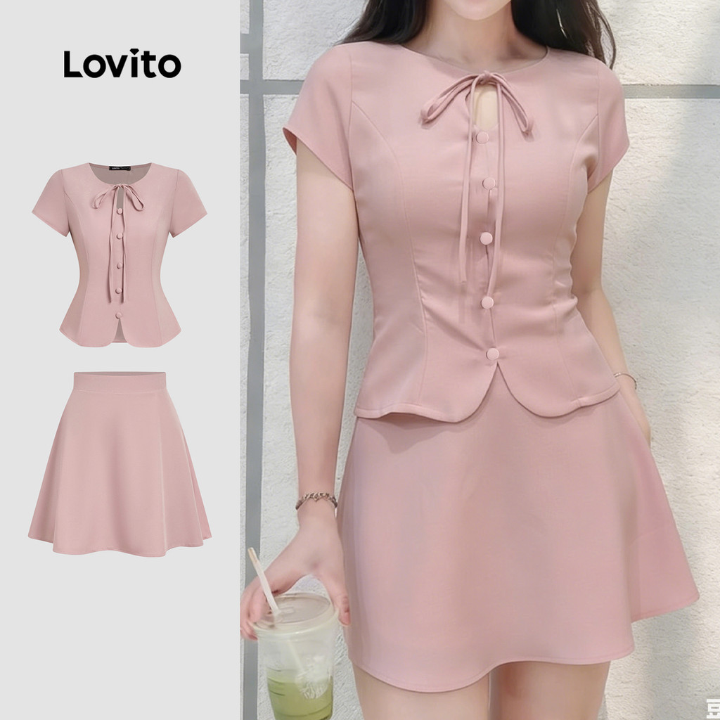 Lovito Women Casual Tops or Bottoms Button Spring/summer Pink Top Tops or Bottoms L183ED164