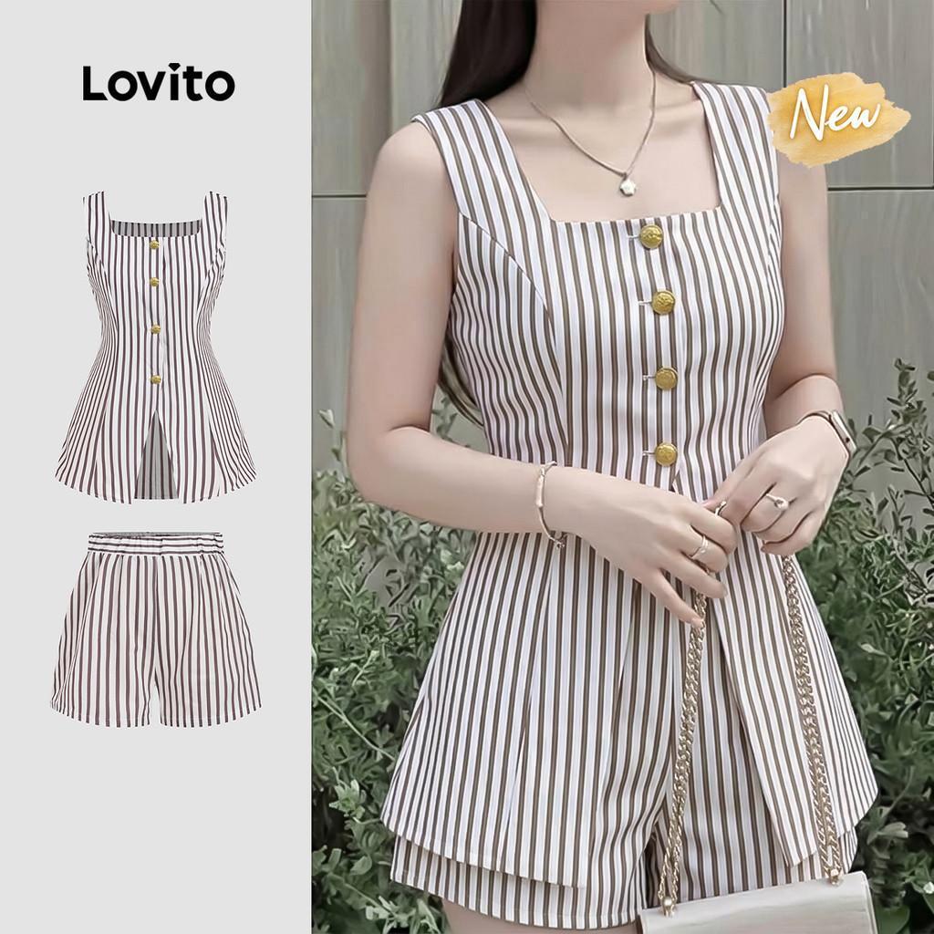 (New Arrival) Lovito Women Casual Tops or Bottoms Daily Button Spring/summer Brown Bottoms SHB198P1D