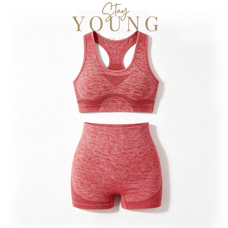 StayYoung 2Pcs Yoga Set Women Sportswear Suit Outfit Gym Leggings With Bra Pants Sports Bra Shorts