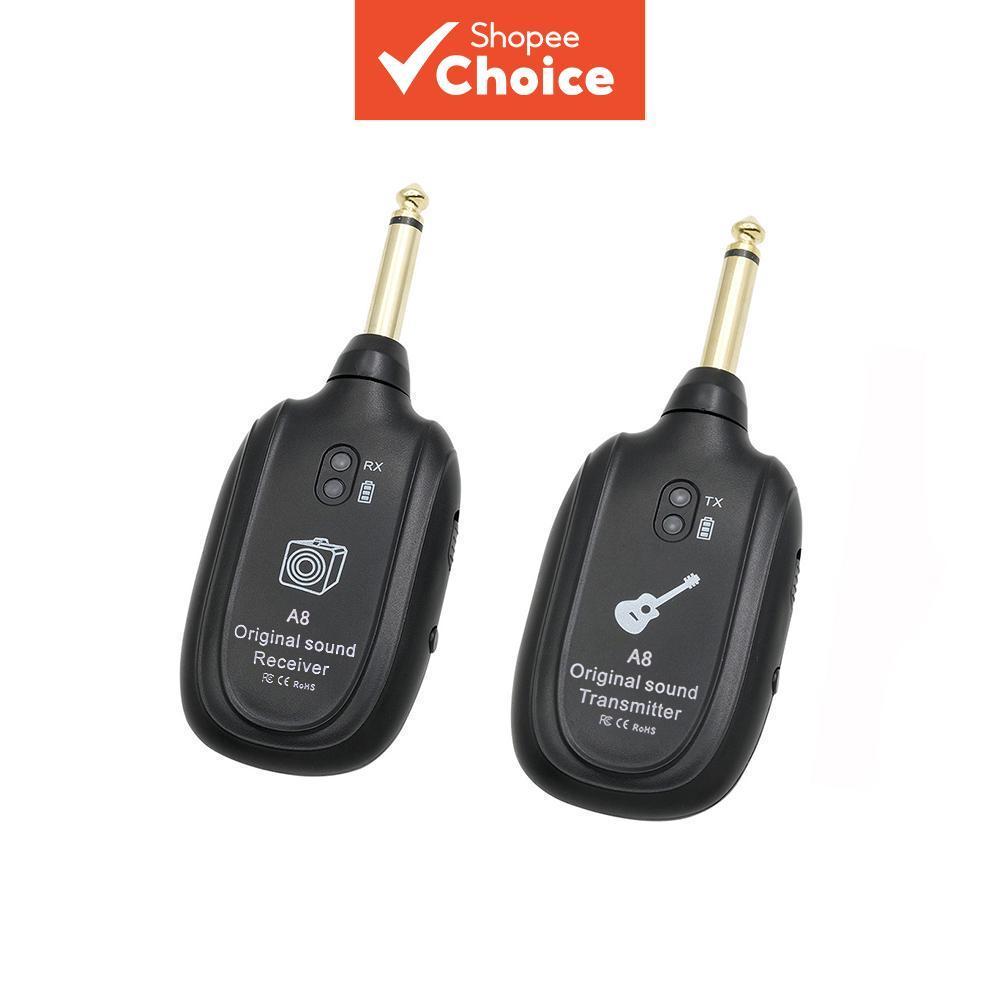 A8 Wireless Guitar Transmitter & Receiver Set, UHF Hi-Fi Audio for Electric Bass, 50M Range USB Rech