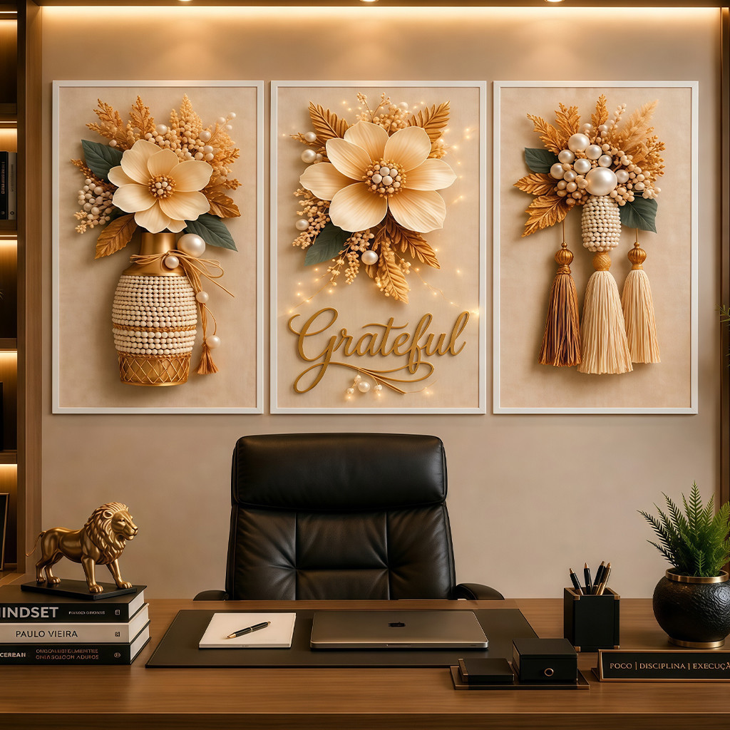 3pcs Luxury Crystal 3D Flower Wall Art Modern Grateful Mural for Living Room Bedroom Home Decor