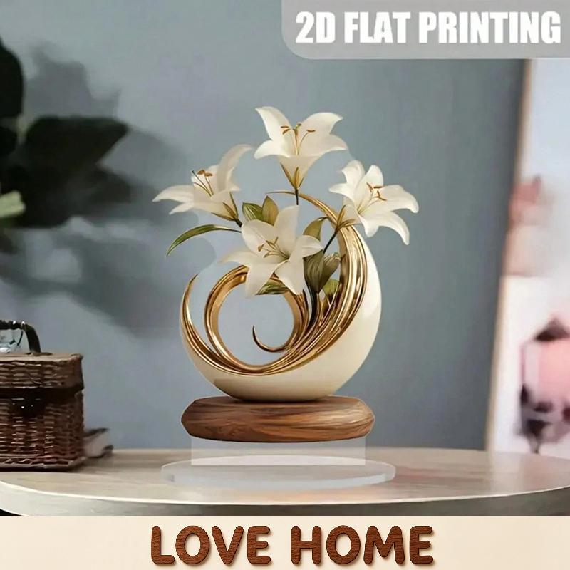 LOVEHOME 1Pcs Acrylic Lily Flower Ornament 2D Floral Art for Office Desk Living Room Desktop Modern