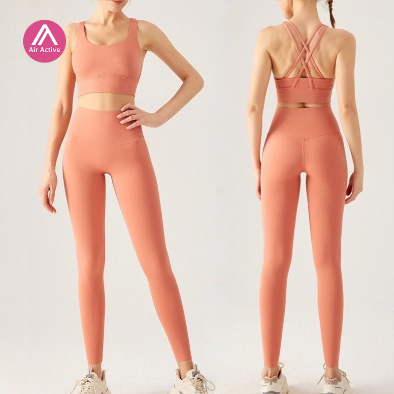 AirActive Leisure Women's Sports Set Fashion Cross Back Bra And High Waist Pants Leggings Tidewater