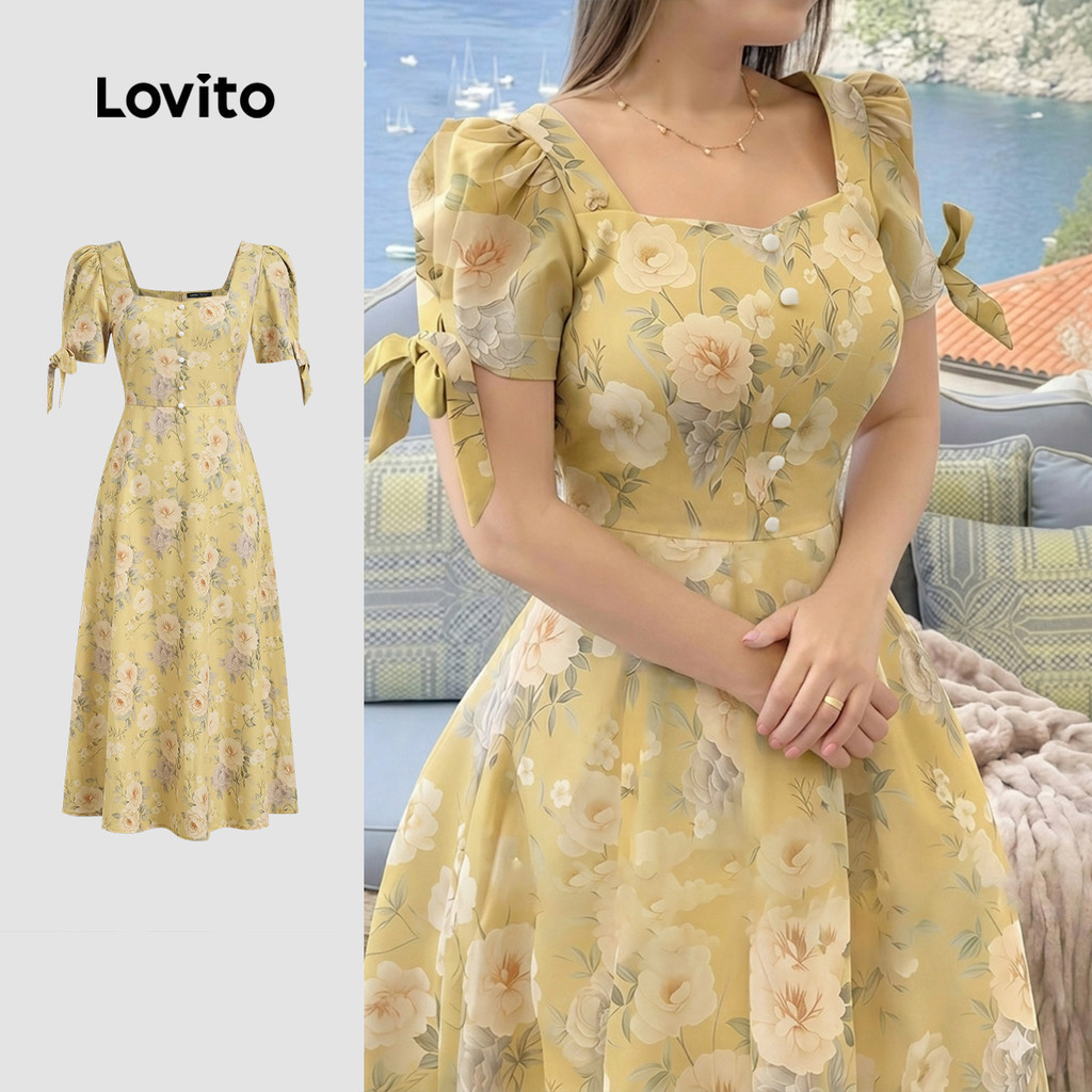 Lovito Women Boho Dress Zipper Spring/summer Dress LK6ED164