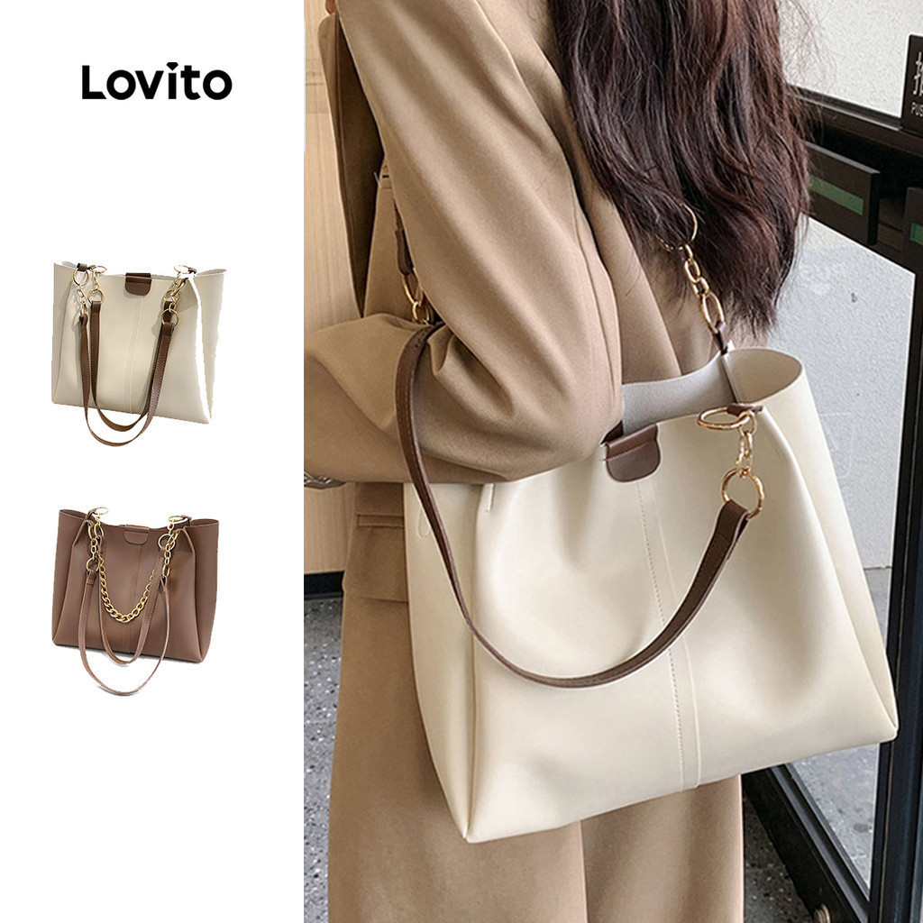 Lovito Women Casual Shoulder Tote Bag Travel Daily School/Student Korean Fashion Plain High Capacity