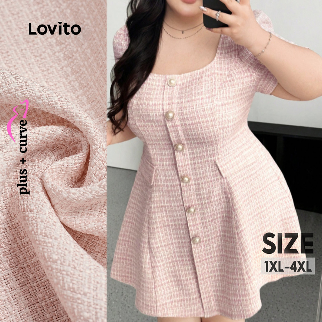 Lovito Women Casual Dress Korean Button Plicated Spring/summer Pink Dress LR18E073