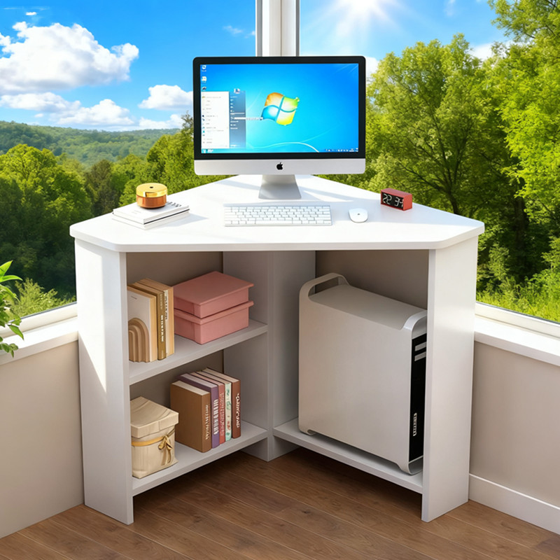 Computer Table White Study Table With Bookshelf Corner Desk Simple Desk Bookcase Makeup Vanity Desk with Storage Shelves