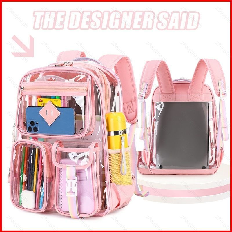 ZH Transparent Backpack Waterproof Clear Back Bag PVC See Through Bookbag For School College Bag HZ