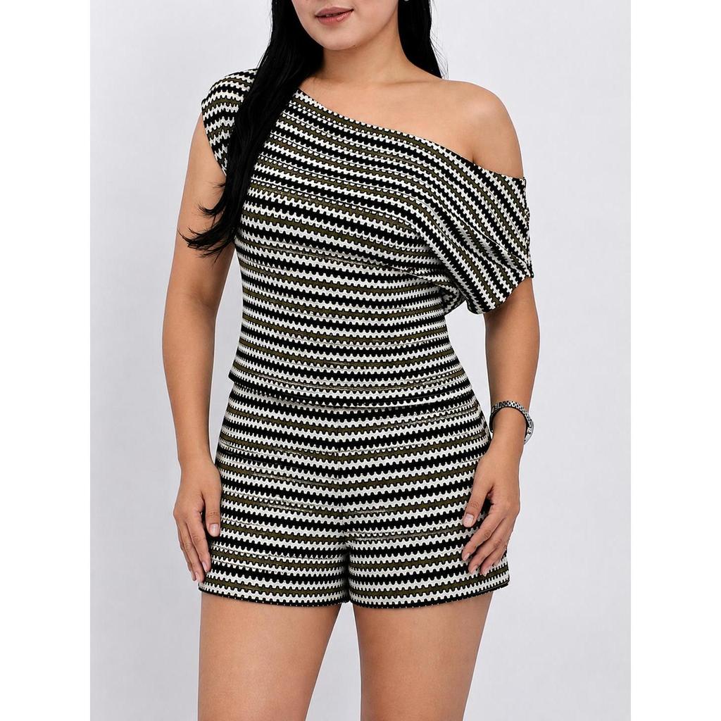 Women's Premium Knit Coord Set | One Shoulder Top & High Waist Shorts Terno
