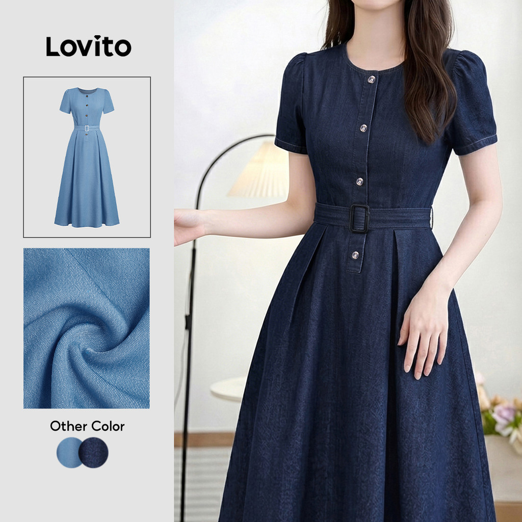 Lovito Women Casual Dress Zipper Spring/summer Blue Dress LK6LD108